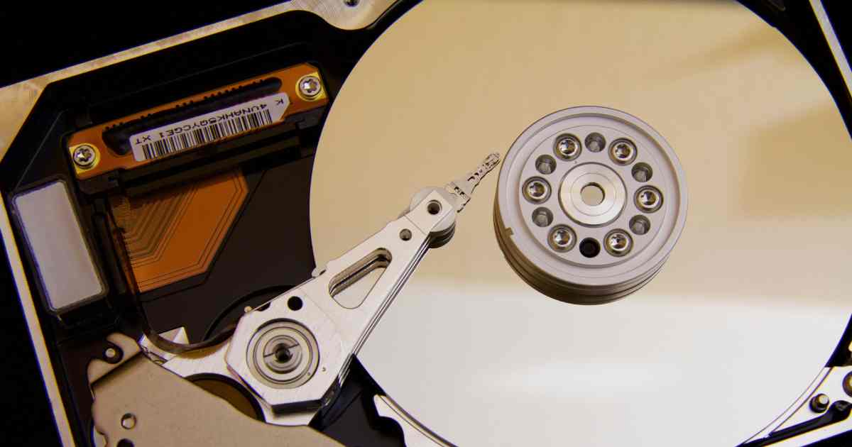 Close-up of a hard disk drive
